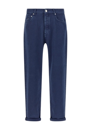 Brunello Cucinelli garment-dyed logo-patch jeans - Blue