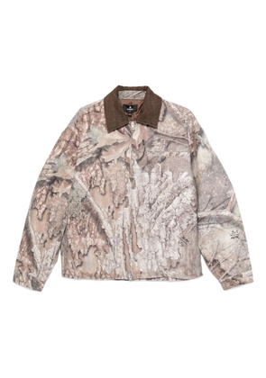 Represent corduroy-collar camouflage trucker jacket - Neutrals
