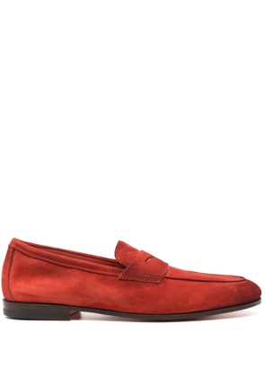 Santoni penny-slot suede loafers - Red