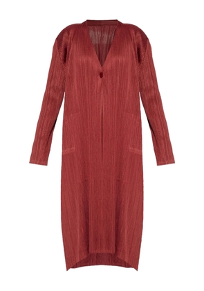 Pleats Please Issey Miyake Monthly Colors: October pleated-button coat - Red