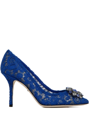 Dolce & Gabbana Rainbow Lace 90mm brooch-detail pumps - Blue
