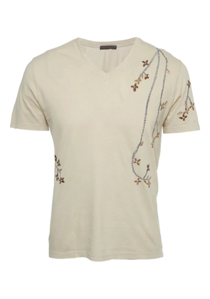 Roberto Cavalli floral-embroidered T-shirt - Neutrals