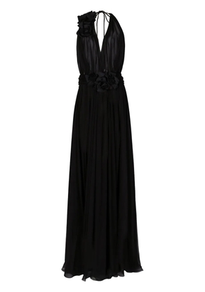 Dolce & Gabbana floral-detail pleated silk dress - Black