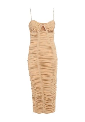 Self-Portrait ruched strap midi dress - Neutrals
