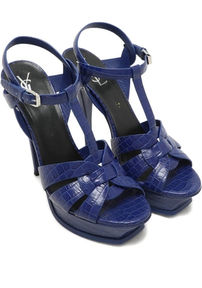 Saint Laurent Pre-Owned Tribute embossed-leather platform sandals - Blue