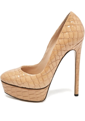 Casadei Vintage 145mm platform crocodile pumps - Neutrals