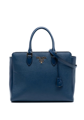 Prada Pre-Owned 2010-2025 Soft Calf Trimmed Saffiano Zippered Convertible Tote satchel - Blue