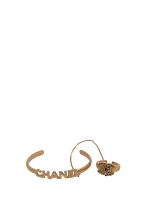 CHANEL Pre-Owned 2001 Gold Plated CC Rhinestone and Logo Cuff Bracelet and Ring Set costume bracelet