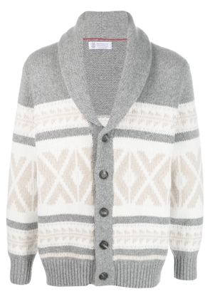 Brunello Cucinelli pattern-intarsia knitted cashmere cardigan - Grey
