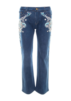 Roberto Cavalli crystal-embellished high-rise jeans - Blue