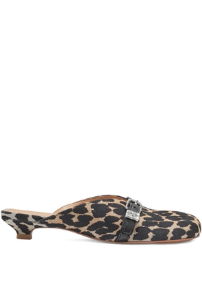 GANNI buckle leopard-print mules - Neutrals