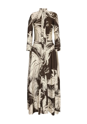 Oscar de la Renta feather jersey midi dress - Brown