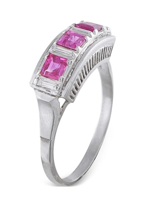 LB Exclusive platinum linear-band diamond and ruby ring - Silver