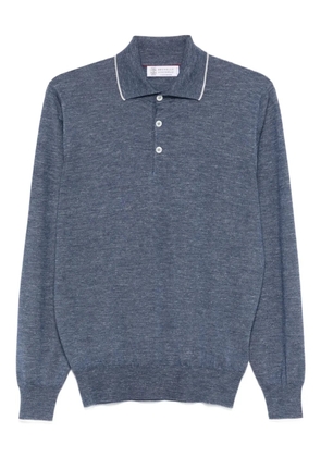 Brunello Cucinelli button-up ribbed-knit polo shirt - Blue