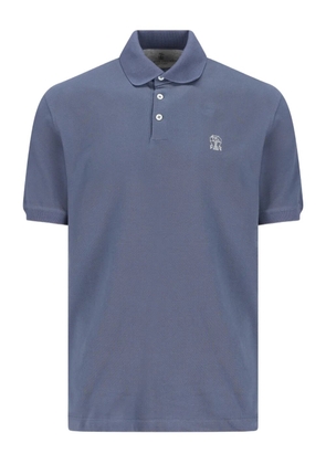 Brunello Cucinelli embroidered-logo polo shirt - Blue