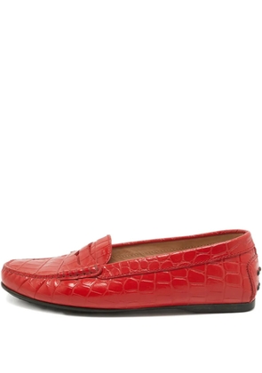 Tod's Vintage crocodile-embossed leather loafers - Red