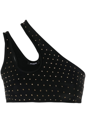 Balmain asymmetric one-shoulder polka-dot crop top - Black
