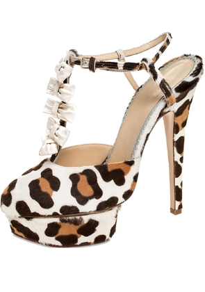 Charlotte Olympia 150mm leopard-print bow sandals - Neutrals