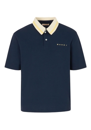 Marni stripe-collar logo-print polo shirt - Blue