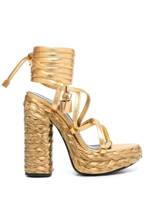 TOM FORD metallic-effect 140mm leather platform sandals - Gold