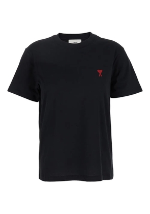 AMI Paris Black T-Shirt with Ami De Coeur Embroidery on the Front in Cotton Woman