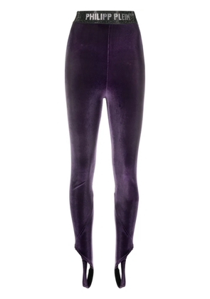 Philipp Plein logo-underband velvet leggings - Purple