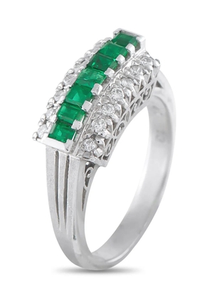 LB Exclusive platinum diamond and emerald ring - Silver
