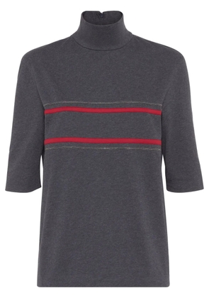 Brunello Cucinelli stripe-detail cotton top - Grey