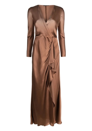 Alberta Ferretti draped wrap-effect satin maxi dress - Brown