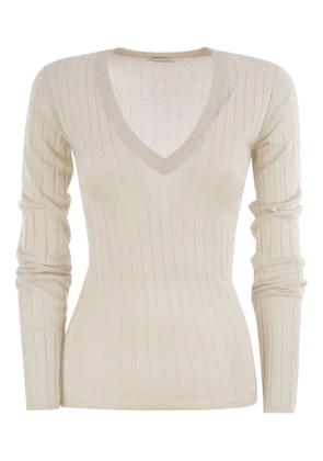 Brunello Cucinelli ribbed V-neck long-sleeved T-shirt - Neutrals