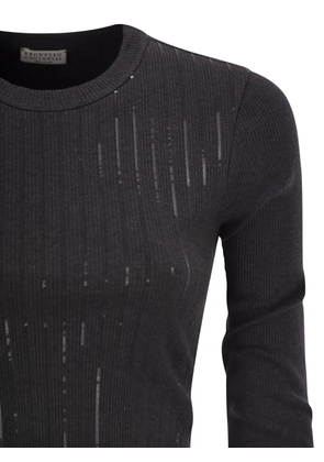 Brunello Cucinelli sequin-stripe T-shirt - Grey