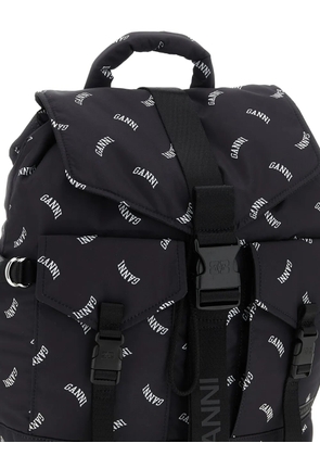 GANNI logo-print buckle backpack - Black