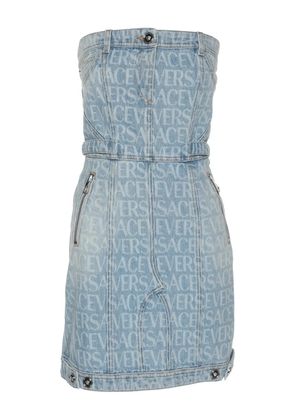 Versace Pre-Owned denim print mini dress - Blue