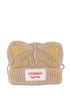 Charles Jeffrey Loverboy ears-detail logo-label beanie hat - Neutrals
