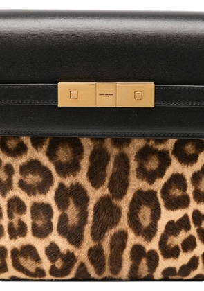 Saint Laurent Pre-Owned ponyhair-trimmed manhattan shoulder bag - Black