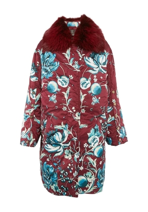 Roberto Cavalli Vintage floral fur-trim coat - Red