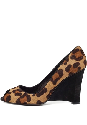 Stuart Weitzman 100mm leopard-print wedge pumps - Brown