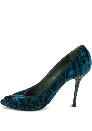 Le Silla 100mm pre-owned velvet peep-toe pumps - Blue
