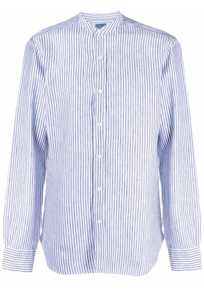 Barba band-collar striped linen shirt - White