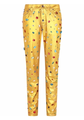 Dolce & Gabbana rhinestone-embellished straight-leg jeans - Yellow