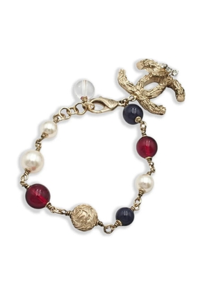 CHANEL Pre-Owned 2014 CC Gold Plated Faux Pearl Beaded Bracelet costume bracelet