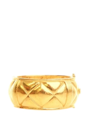 CHANEL Pre-Owned 1980-1990 CC Gold Plated Quilted Wide Cuff Bracelet costume bracelet