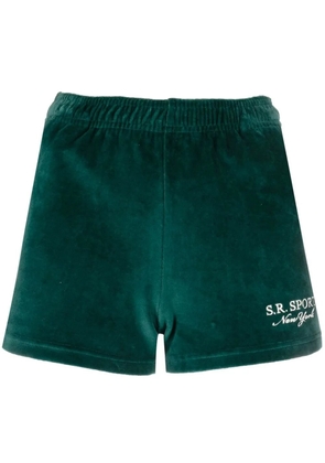 Sporty & Rich embroidered-logo velour shorts - Green