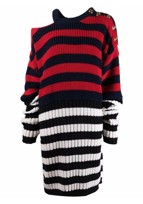 Balmain ribbed-knit striped dress - Red