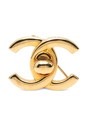 CHANEL Pre-Owned 1996 Gold Plated CC Turnlock Brooch costume brooch
