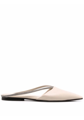 Brunello Cucinelli monili-embellished leather mules - Neutrals