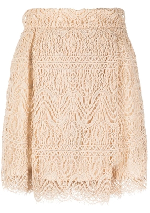 Valentino Garavani Pre-Owned 2010 lace-detailed A-line skirt - Neutrals