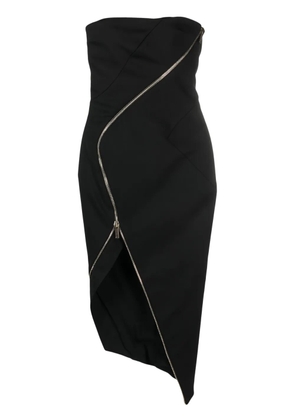 Genny asymmetric zip-up strapless dress - Black