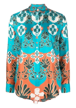 PAULA patterned-jacquard silk shirt - Blue