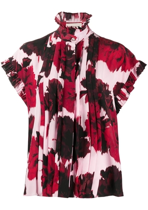 Alexandre Vauthier floral print ruffle neck shirt - Red